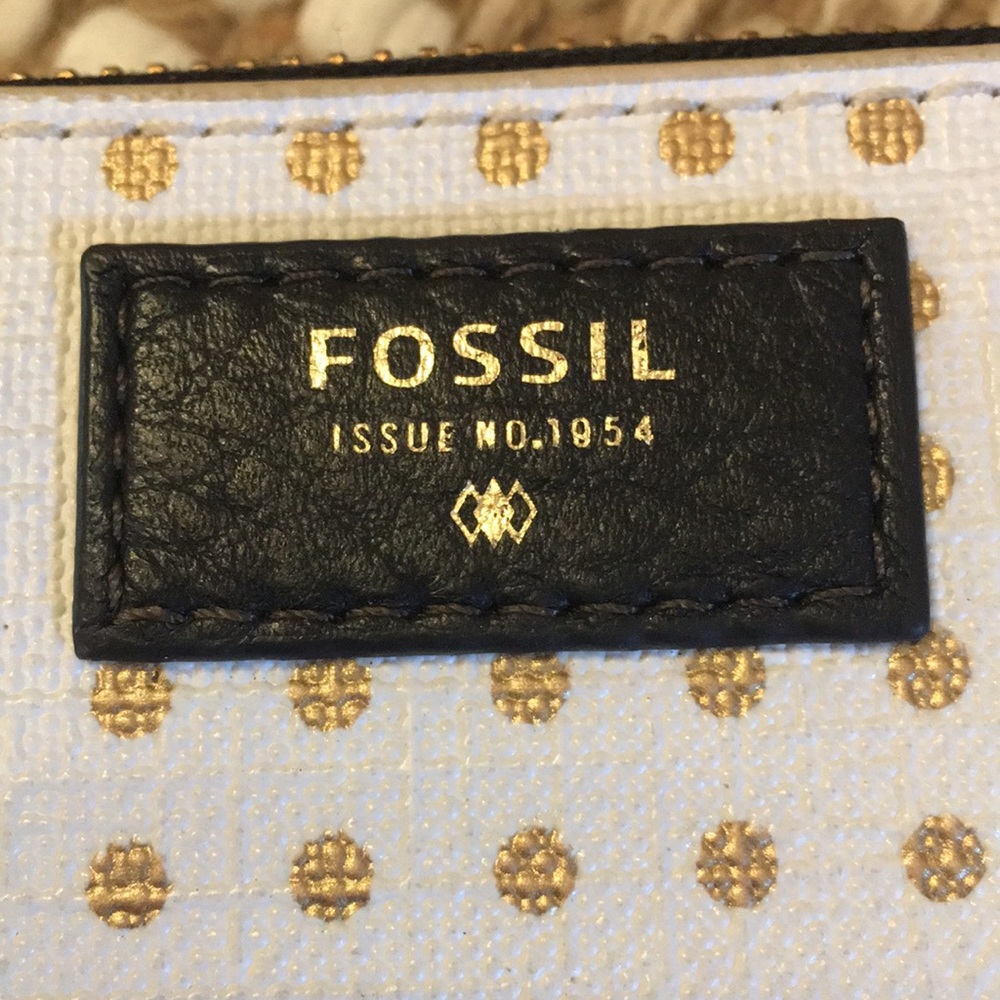 FOSSIL Zip Around Wallet / Wristlet, White/Gold Polka Dots - Picture 4 of 11